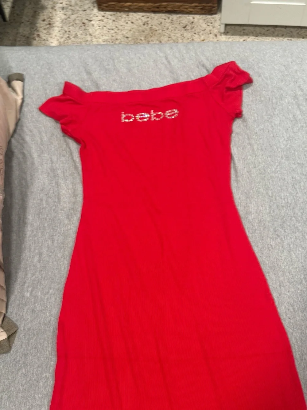 bebe One-Shoulder Crimson Red Maxi Dress - Picture 4 of 5